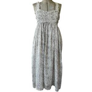 Roamans Gray Floral Babydoll Maxi Dress XL Cottagecore Milkmaid Style Romantic